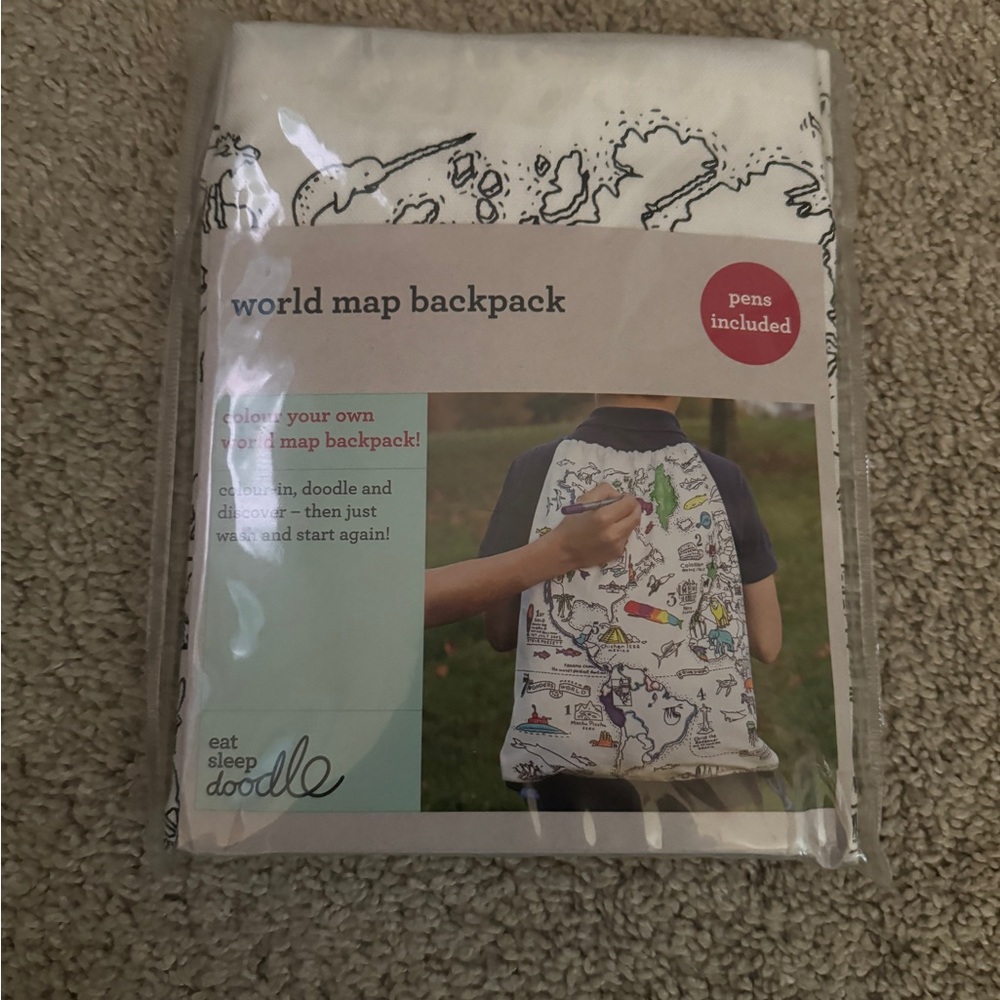Kids "World Map" Color-Your-Own Backpack - White